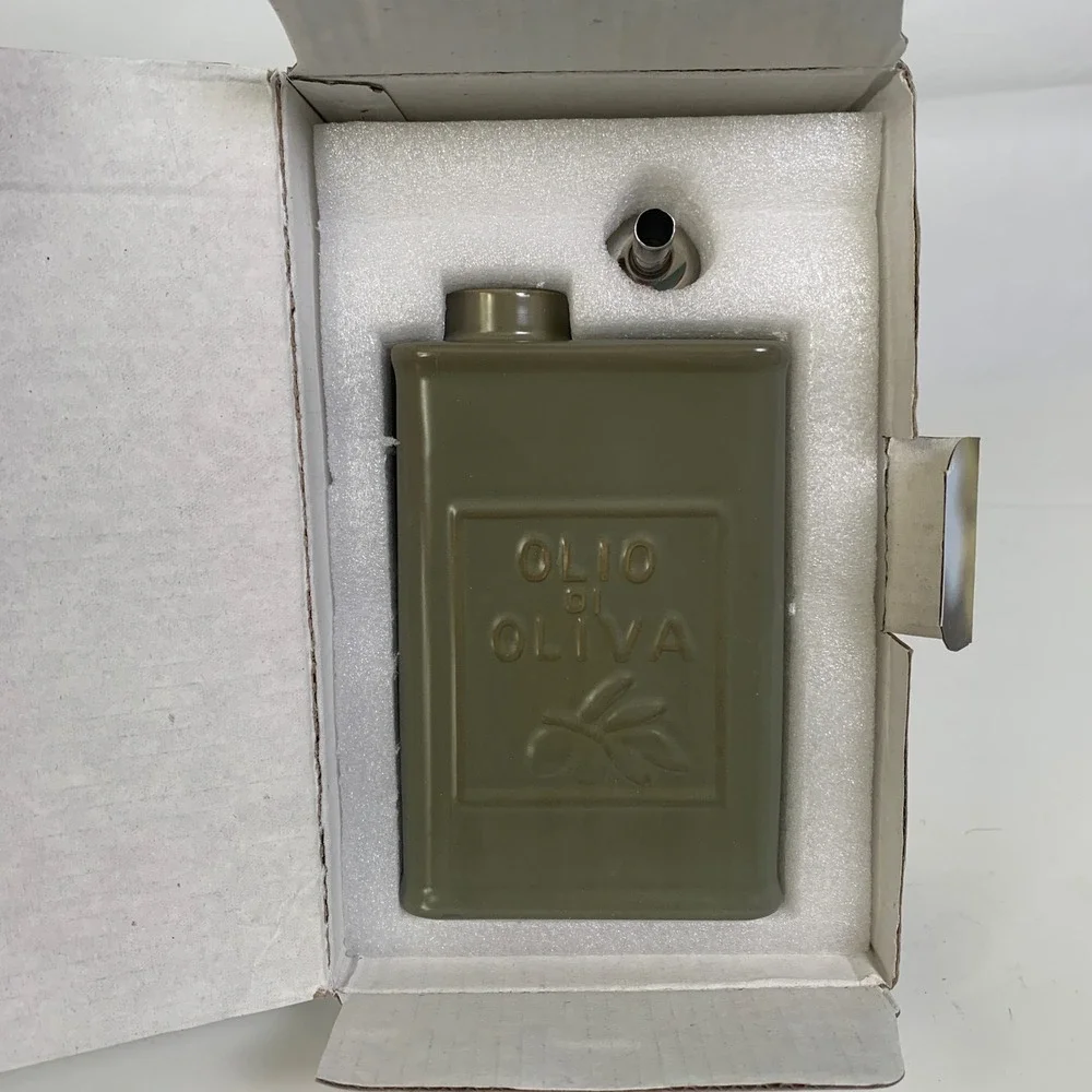 Homysh Olive Oil Dispenser Ceramic Green Olio di Oliva Tin Style Kitchen Decor